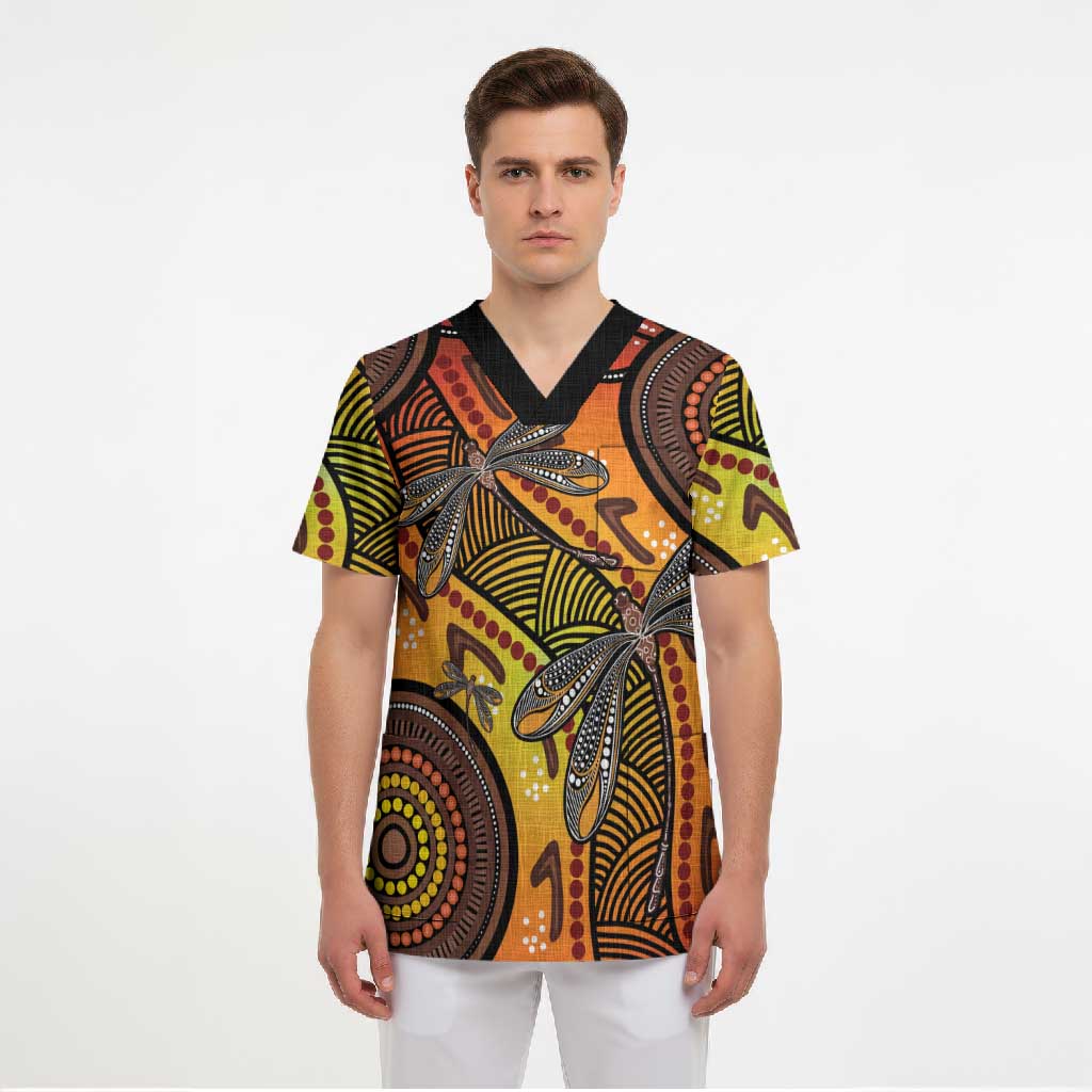 Australian Dragonfly Indigenous Art Scrub Top