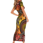 Australian Dragonfly Indigenous Art Short Sleeve Bodycon Dress