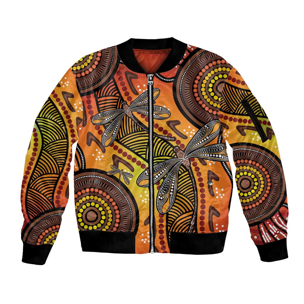 Australian Dragonfly Indigenous Art Sleeve Zip Bomber Jacket
