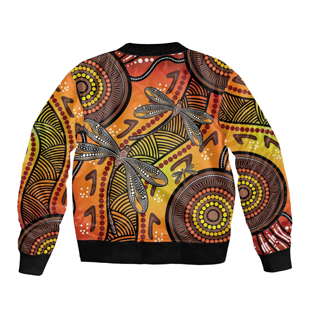 Australian Dragonfly Indigenous Art Sleeve Zip Bomber Jacket