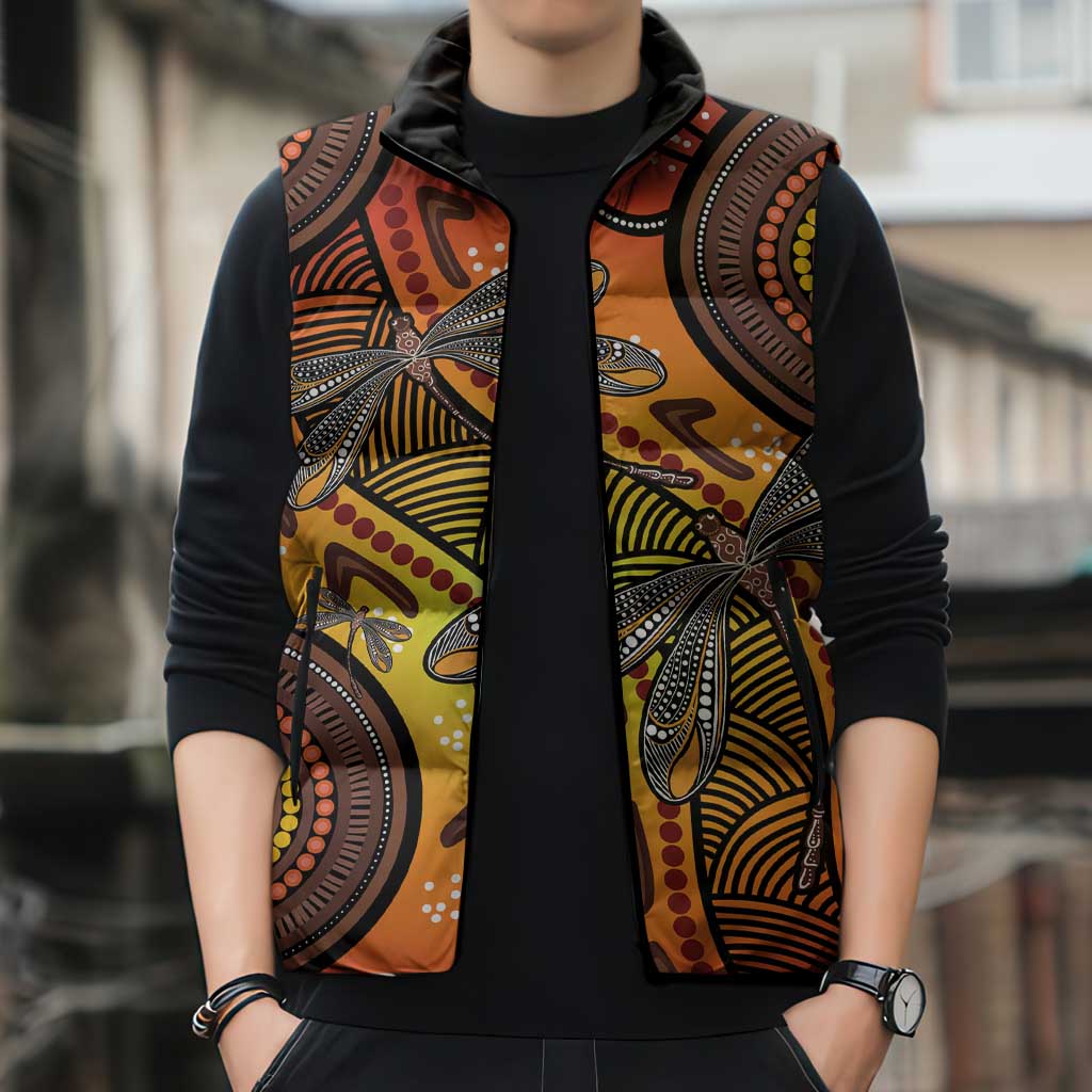 Australian Dragonfly Indigenous Art Sleeveless Puffer Jacket