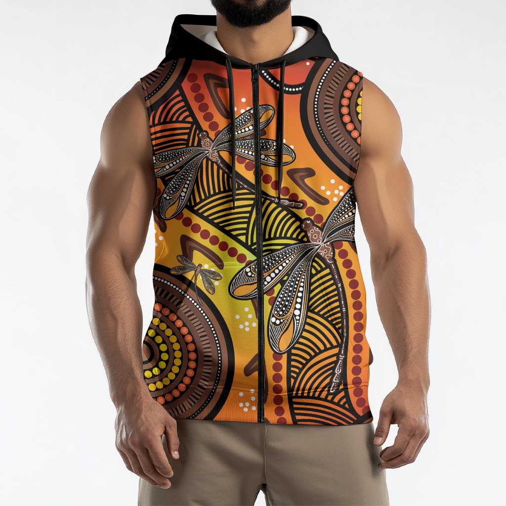 Australian Dragonfly Indigenous Art Sleeveless Zip Hoodie