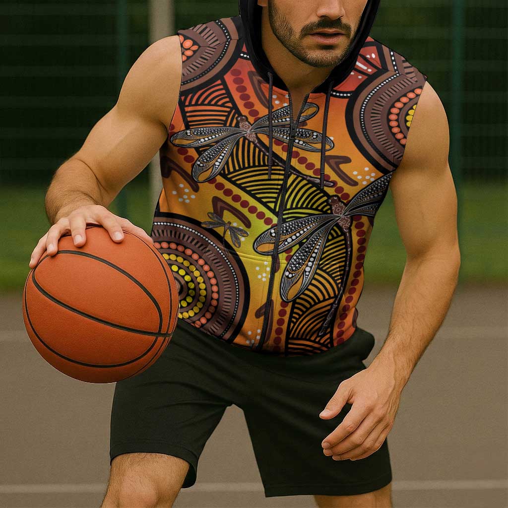 Australian Dragonfly Indigenous Art Sleeveless Zip Hoodie