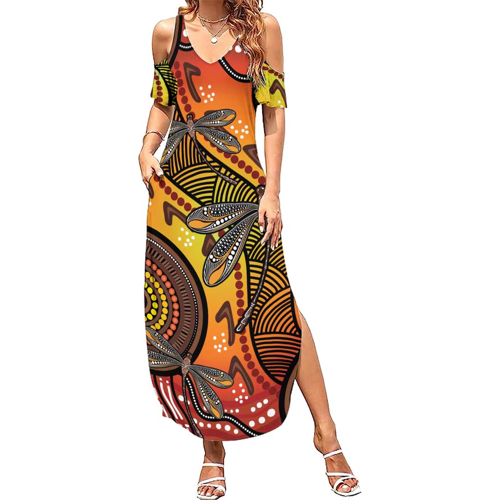 Australian Dragonfly Indigenous Art Summer Maxi Dress