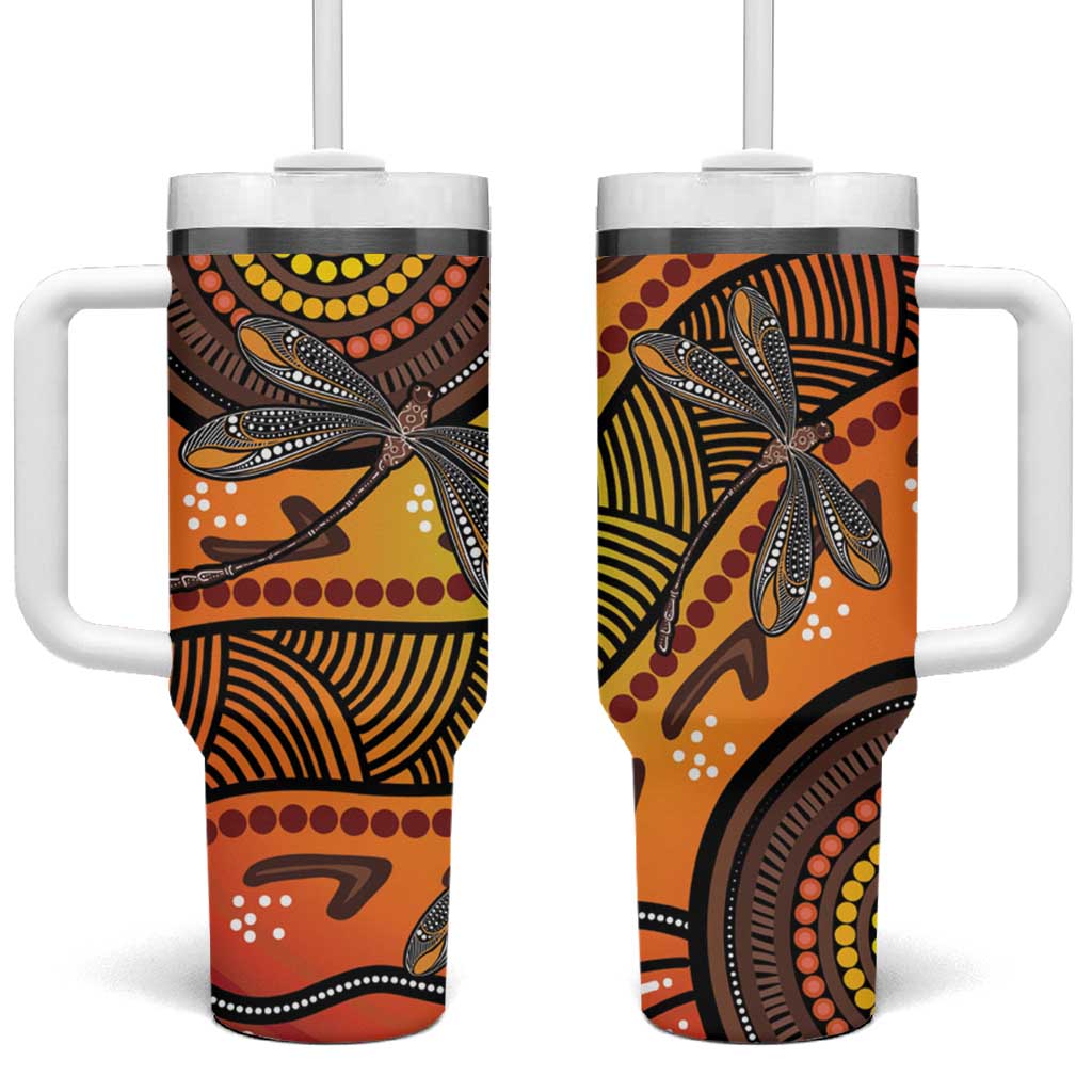 Australian Dragonfly Indigenous Art Tumbler With Handle
