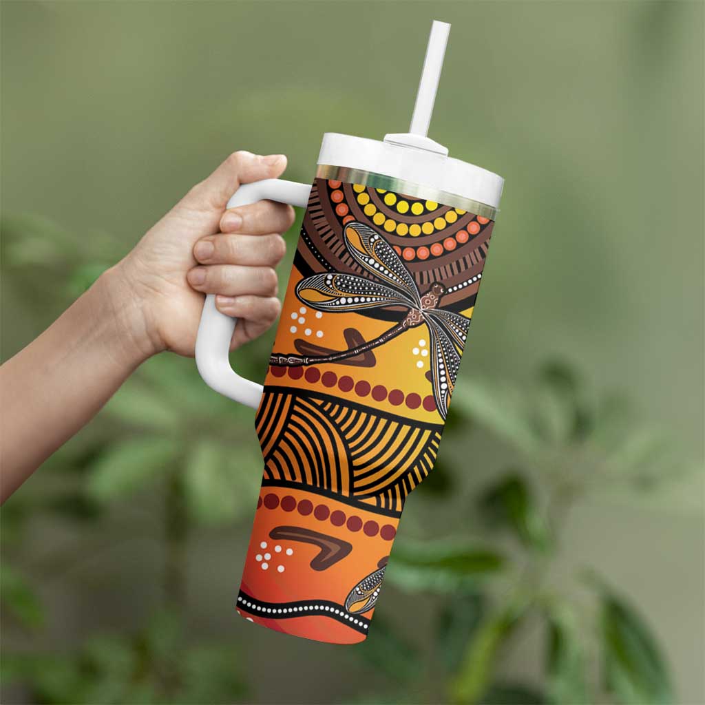 Australian Dragonfly Indigenous Art Tumbler With Handle