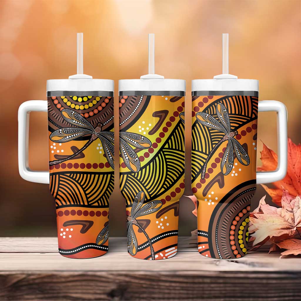 Australian Dragonfly Indigenous Art Tumbler With Handle
