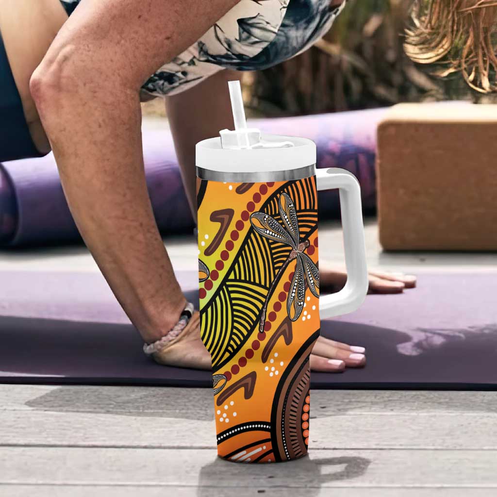 Australian Dragonfly Indigenous Art Tumbler With Handle