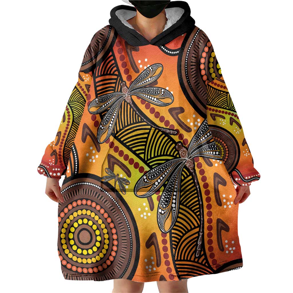 Australian Dragonfly Indigenous Art Wearable Blanket Hoodie