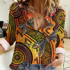 Australian Dragonfly Indigenous Art Women Casual Shirt