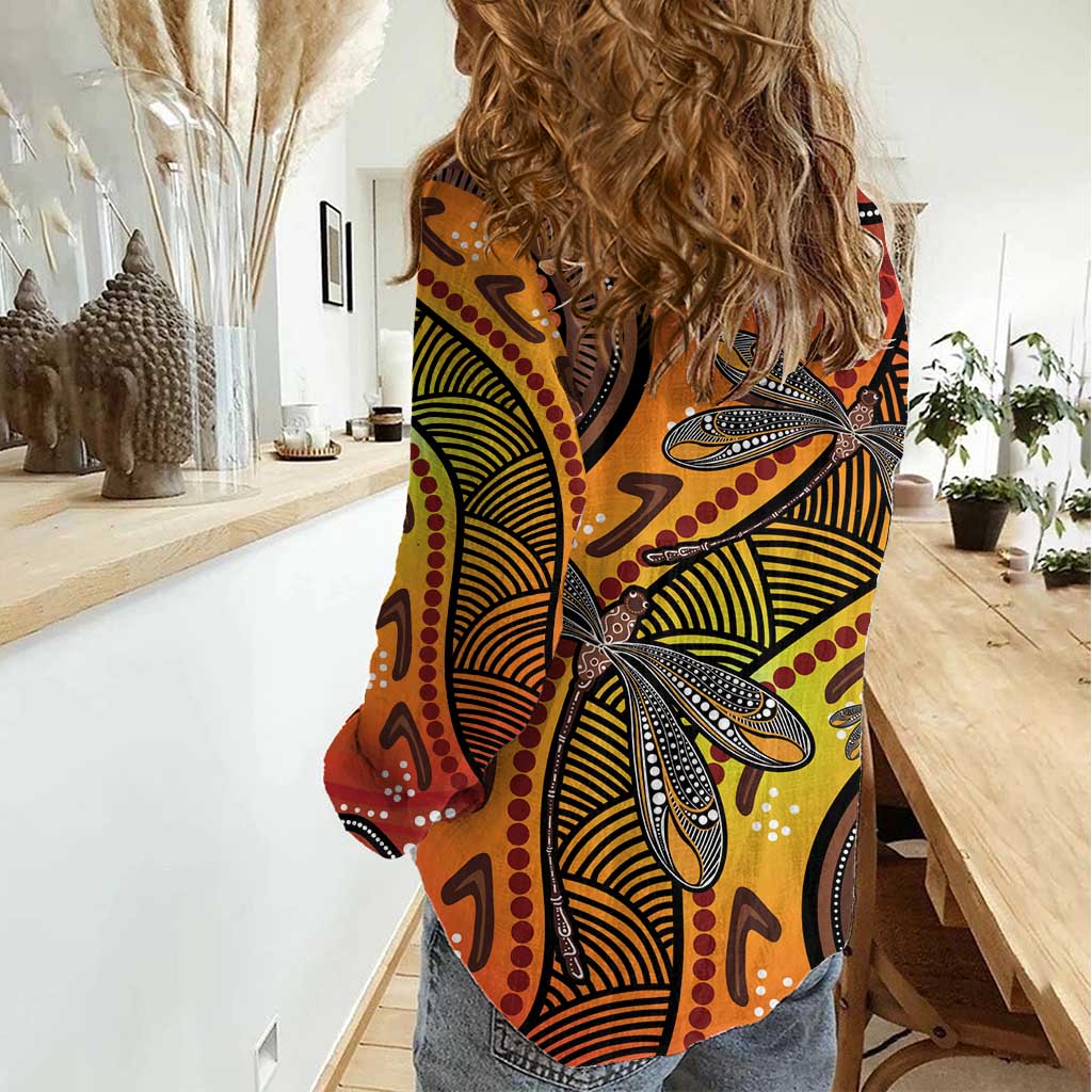 Australian Dragonfly Indigenous Art Women Casual Shirt