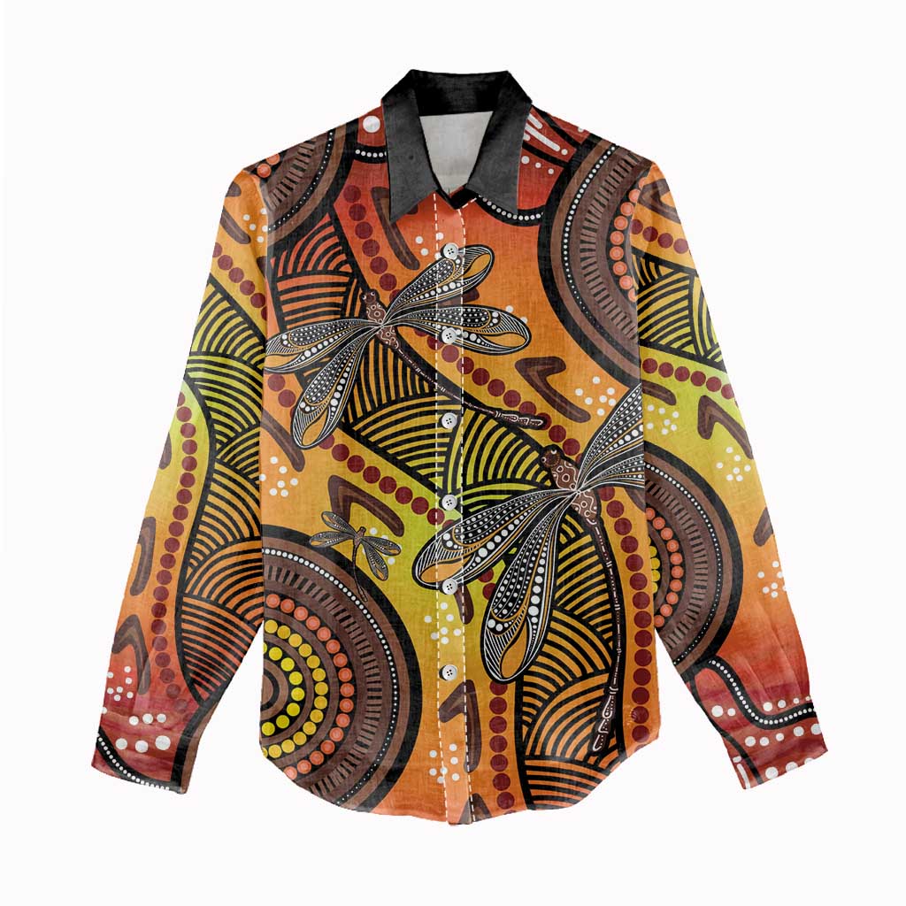 Australian Dragonfly Indigenous Art Women Casual Shirt