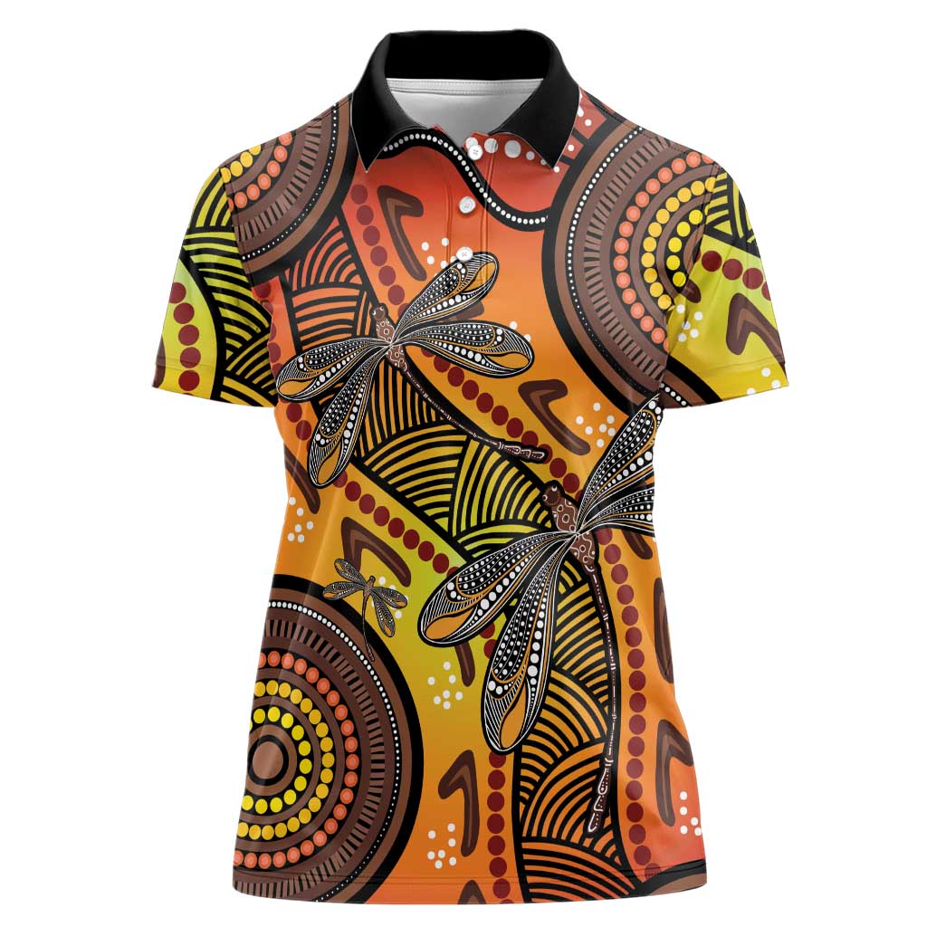 Australian Dragonfly Indigenous Art Women Polo Shirt