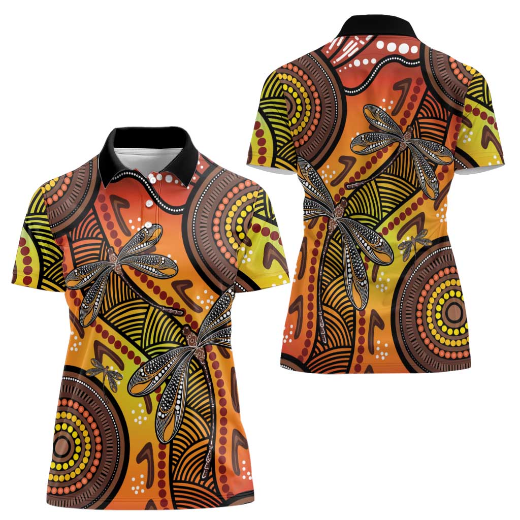 Australian Dragonfly Indigenous Art Women Polo Shirt