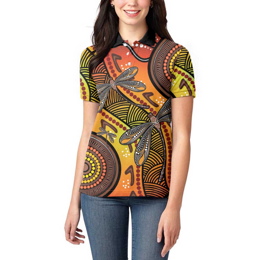 Australian Dragonfly Indigenous Art Women Polo Shirt