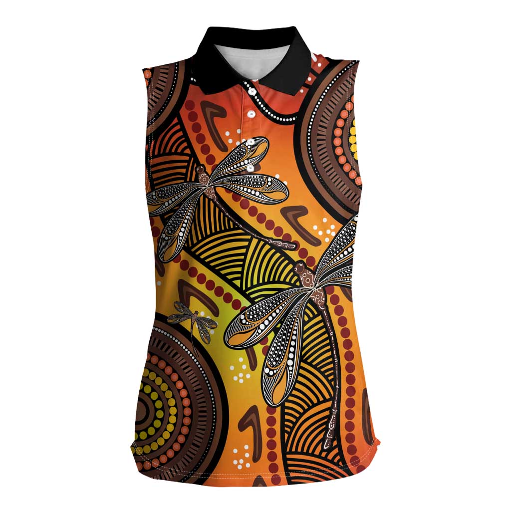 Australian Dragonfly Indigenous Art Women Sleeveless Polo Shirt