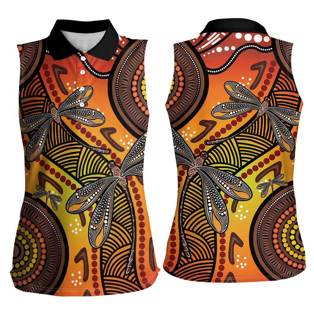Australian Dragonfly Indigenous Art Women Sleeveless Polo Shirt