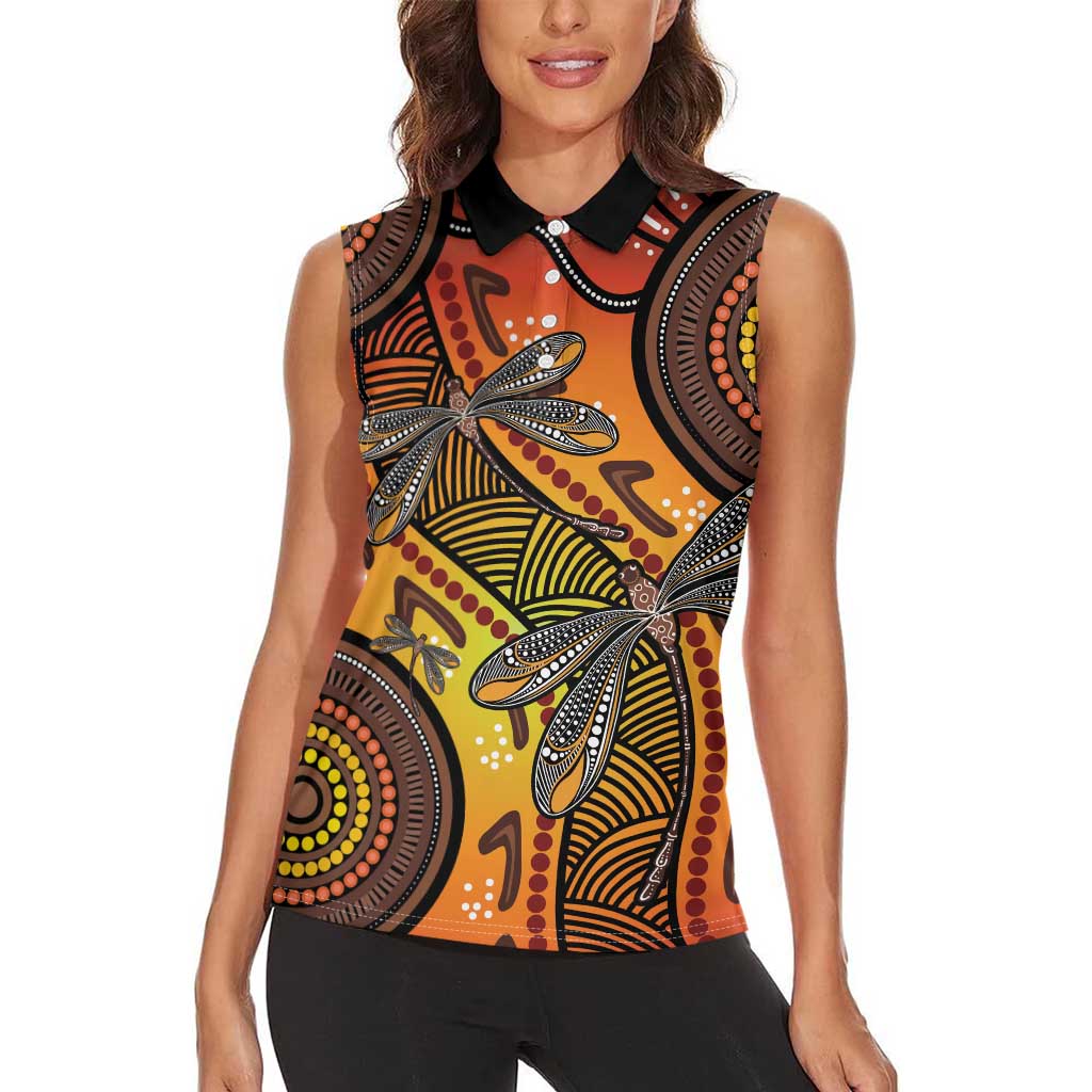 Australian Dragonfly Indigenous Art Women Sleeveless Polo Shirt