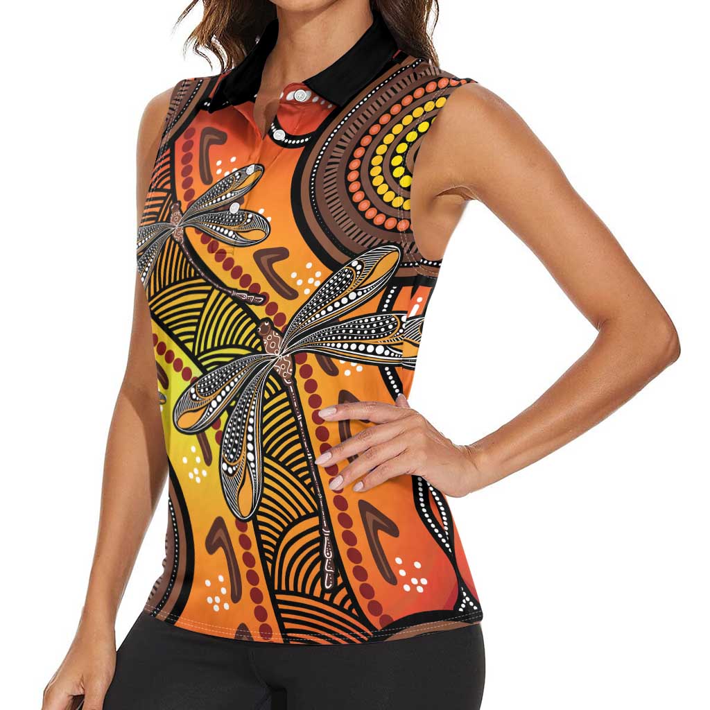 Australian Dragonfly Indigenous Art Women Sleeveless Polo Shirt