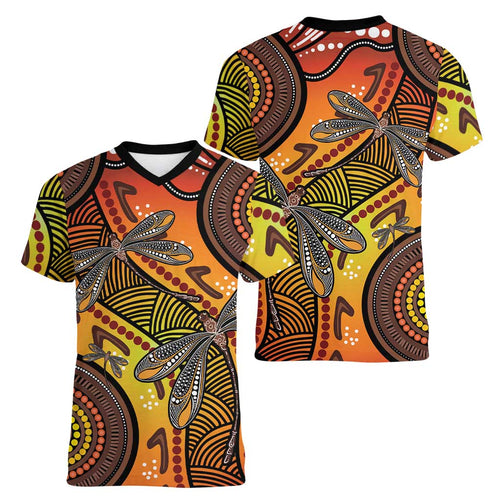 Australian Dragonfly Indigenous Art Women V-Neck T-Shirt