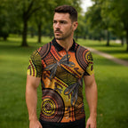 Australian Dragonfly Indigenous Art Zipper Polo Shirt