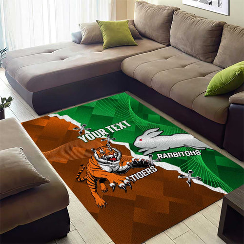 Custom Rabbitohs And Tigers Area Rug Together Dynamic Style