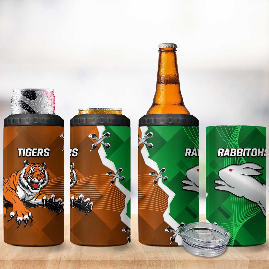 Rabbitohs And Tigers 4 in 1 Can Cooler Tumbler Together Dynamic Style