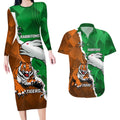 Custom Rabbitohs And Tigers Couples Matching Long Sleeve Bodycon Dress and Hawaiian Shirt Together Dynamic Style