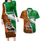 Custom Rabbitohs And Tigers Couples Matching Long Sleeve Bodycon Dress and Hawaiian Shirt Together Dynamic Style