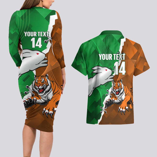 Custom Rabbitohs And Tigers Couples Matching Long Sleeve Bodycon Dress and Hawaiian Shirt Together Dynamic Style