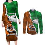 Custom Rabbitohs And Tigers Couples Matching Long Sleeve Bodycon Dress and Long Sleeve Button Shirt Together Dynamic Style