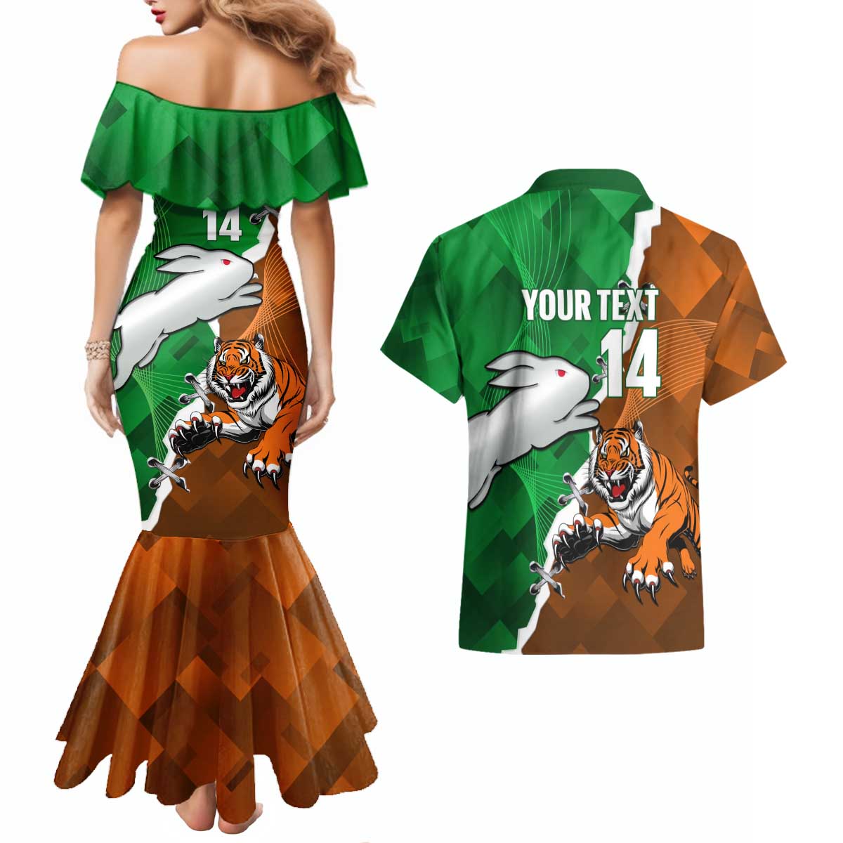 Custom Rabbitohs And Tigers Couples Matching Mermaid Dress and Hawaiian Shirt Together Dynamic Style