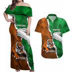 Custom Rabbitohs And Tigers Couples Matching Off Shoulder Maxi Dress and Hawaiian Shirt Together Dynamic Style