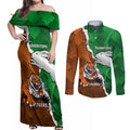 Custom Rabbitohs And Tigers Couples Matching Off Shoulder Maxi Dress and Long Sleeve Button Shirt Together Dynamic Style