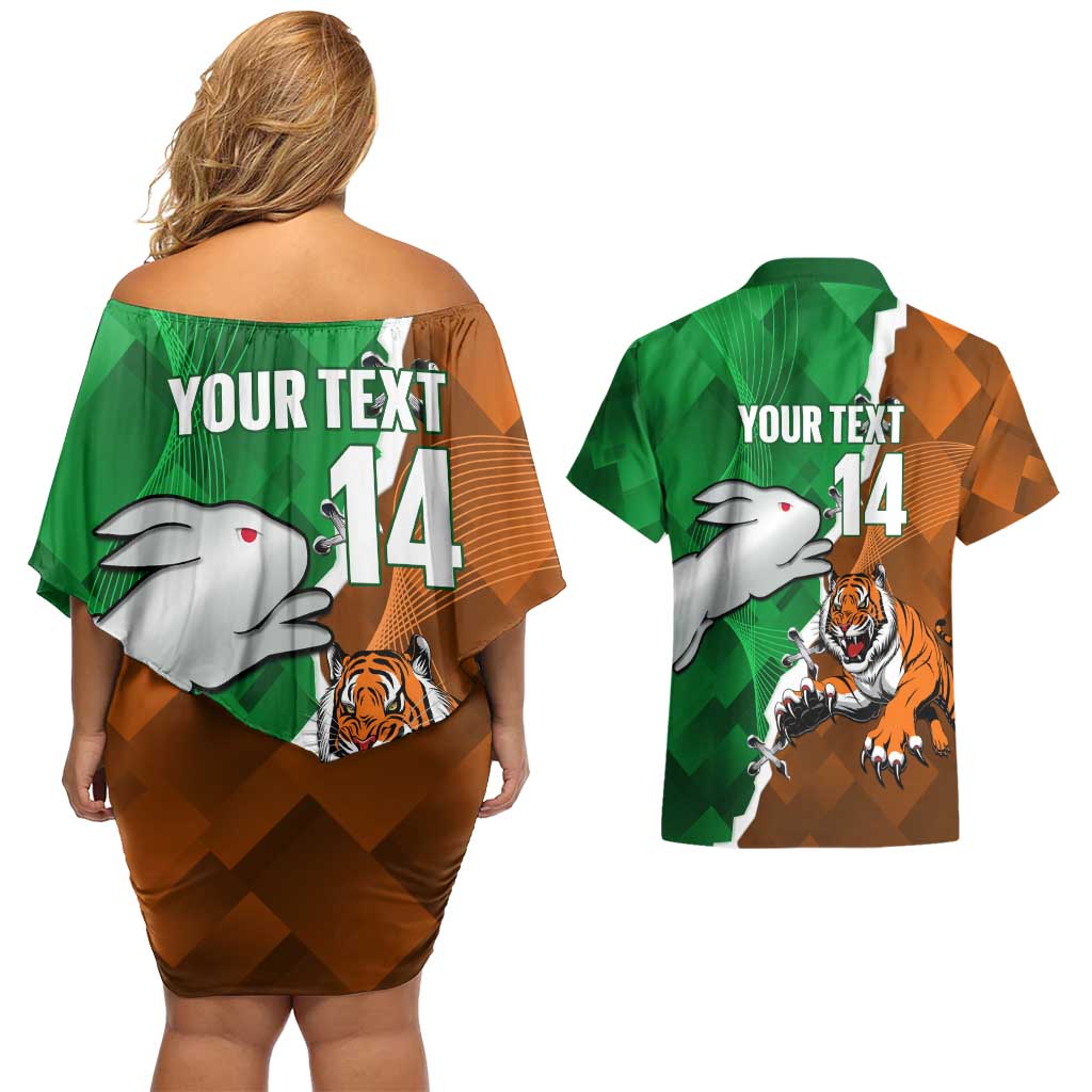 Custom Rabbitohs And Tigers Couples Matching Off Shoulder Short Dress and Hawaiian Shirt Together Dynamic Style