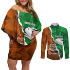 Custom Rabbitohs And Tigers Couples Matching Off Shoulder Short Dress and Long Sleeve Button Shirt Together Dynamic Style