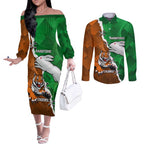 Custom Rabbitohs And Tigers Couples Matching Off The Shoulder Long Sleeve Dress and Long Sleeve Button Shirt Together Dynamic Style