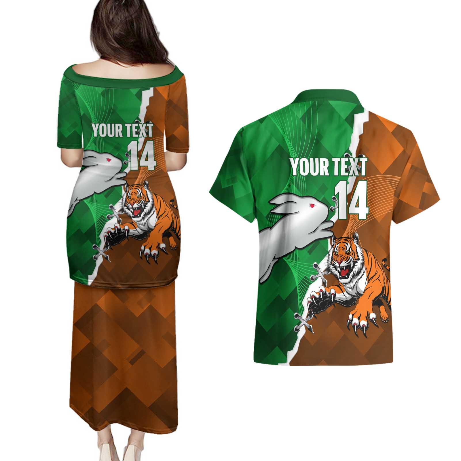 Custom Rabbitohs And Tigers Couples Matching Puletasi and Hawaiian Shirt Together Dynamic Style