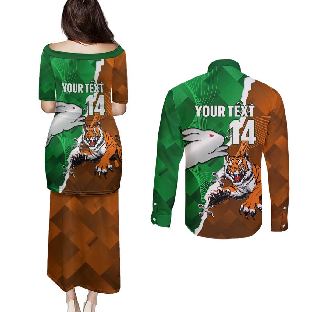 Custom Rabbitohs And Tigers Couples Matching Puletasi and Long Sleeve Button Shirt Together Dynamic Style