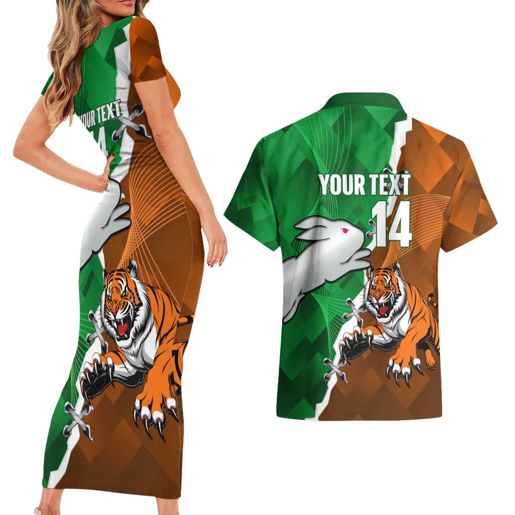 Custom Rabbitohs And Tigers Couples Matching Short Sleeve Bodycon Dress and Hawaiian Shirt Together Dynamic Style