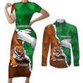 Custom Rabbitohs And Tigers Couples Matching Short Sleeve Bodycon Dress and Long Sleeve Button Shirt Together Dynamic Style