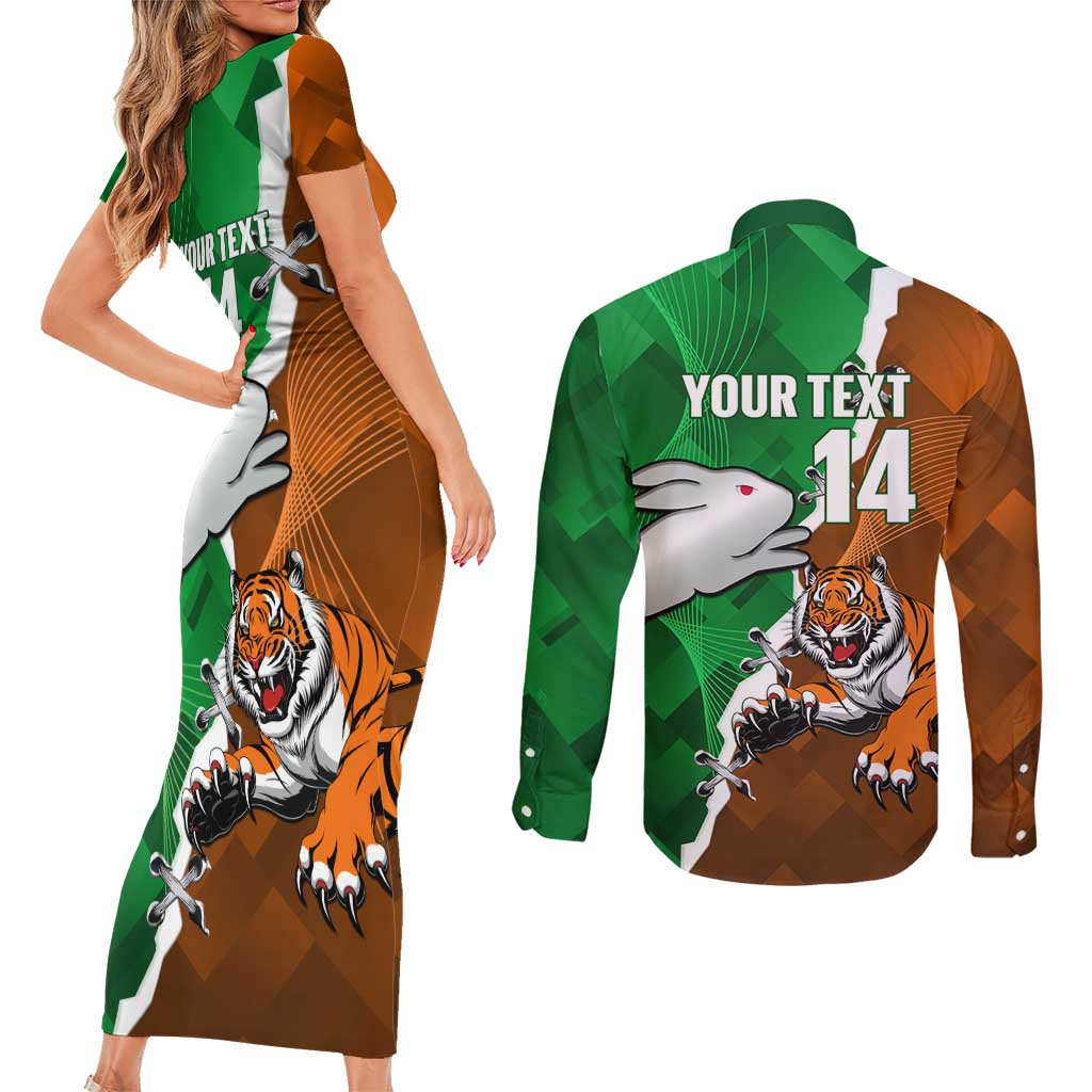 Custom Rabbitohs And Tigers Couples Matching Short Sleeve Bodycon Dress and Long Sleeve Button Shirt Together Dynamic Style