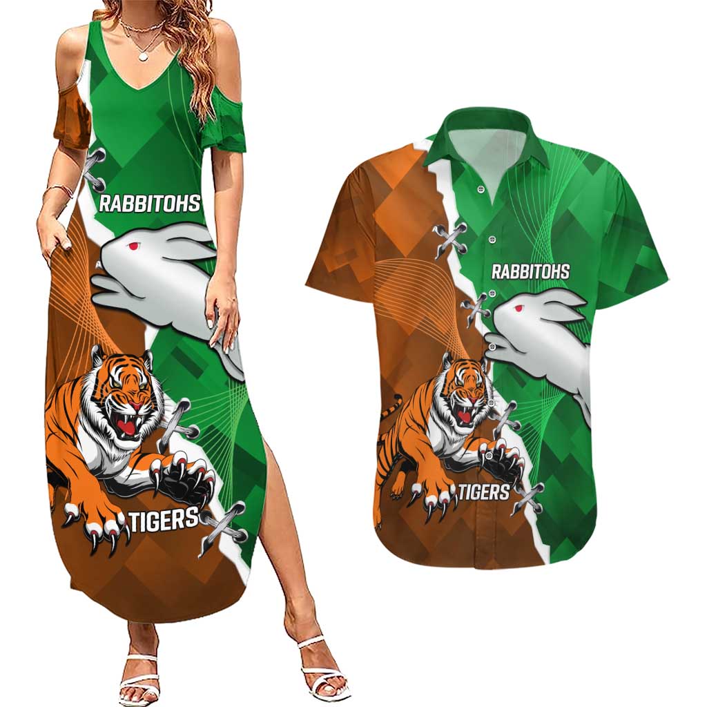 Custom Rabbitohs And Tigers Couples Matching Summer Maxi Dress and Hawaiian Shirt Together Dynamic Style
