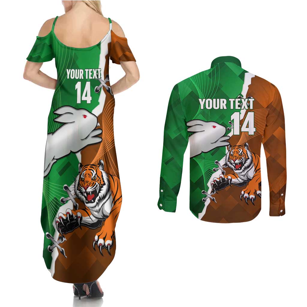 Custom Rabbitohs And Tigers Couples Matching Summer Maxi Dress and Long Sleeve Button Shirt Together Dynamic Style