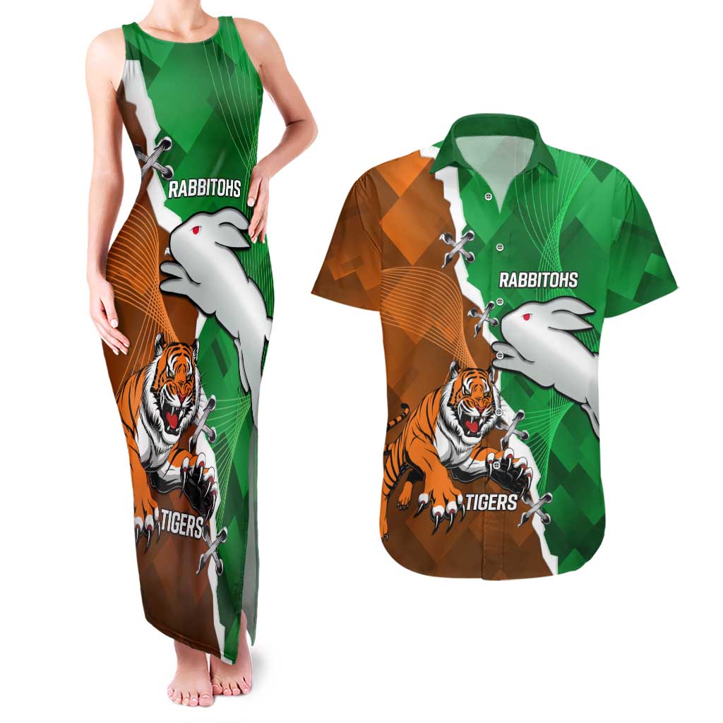 Custom Rabbitohs And Tigers Couples Matching Tank Maxi Dress and Hawaiian Shirt Together Dynamic Style