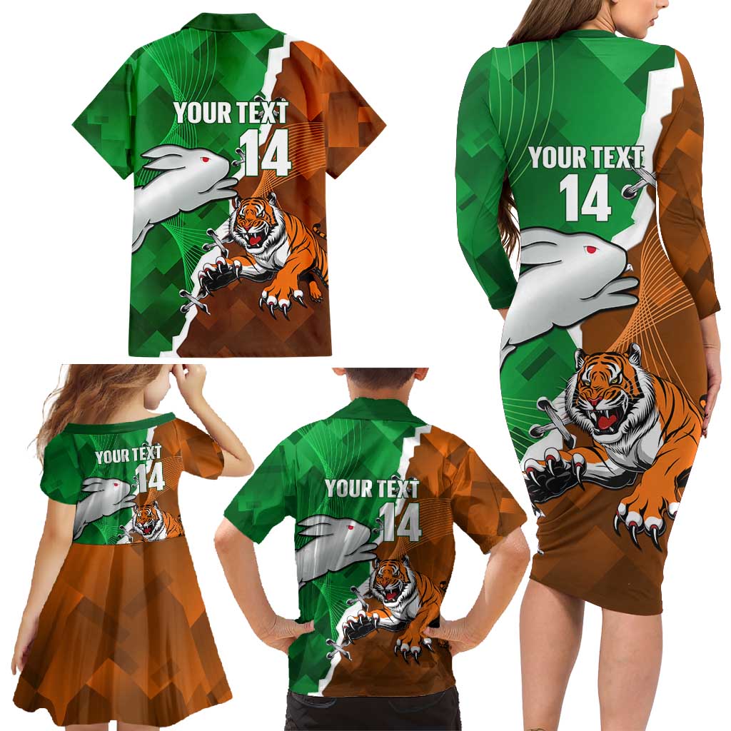 Custom Rabbitohs And Tigers Family Matching Long Sleeve Bodycon Dress and Hawaiian Shirt Together Dynamic Style