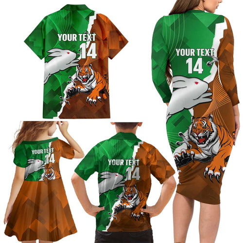 Custom Rabbitohs And Tigers Family Matching Long Sleeve Bodycon Dress and Hawaiian Shirt Together Dynamic Style