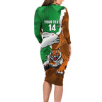 Custom Rabbitohs And Tigers Family Matching Long Sleeve Bodycon Dress and Hawaiian Shirt Together Dynamic Style