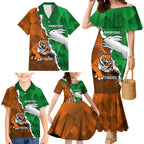 Custom Rabbitohs And Tigers Family Matching Mermaid Dress and Hawaiian Shirt Together Dynamic Style