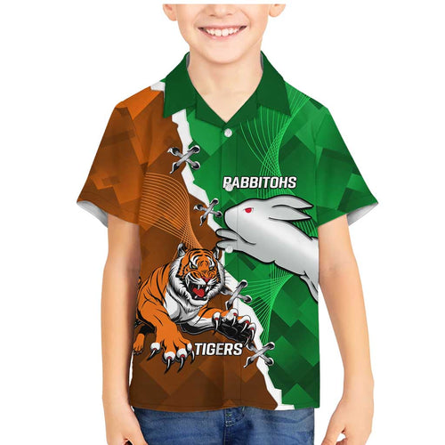 Custom Rabbitohs And Tigers Family Matching Mermaid Dress and Hawaiian Shirt Together Dynamic Style